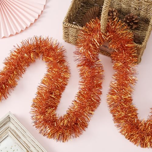 Orange Tinsel Garland 200 FT Christmas Party Decorations Metallic Streamers