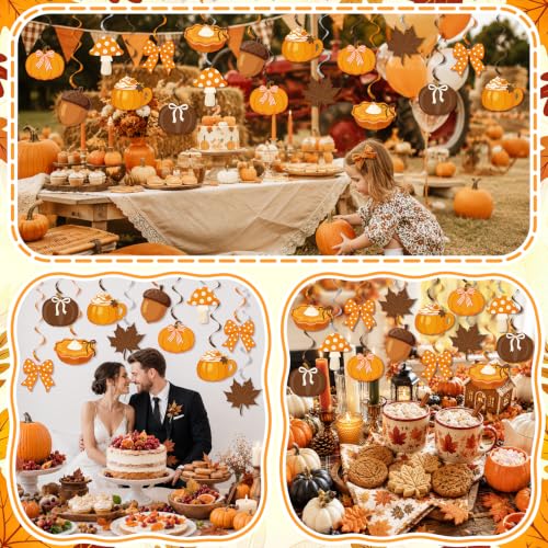 Fall Hanging Swirl Decorations with Pumpkins Maple Leaves & Bows - 20 Pcs