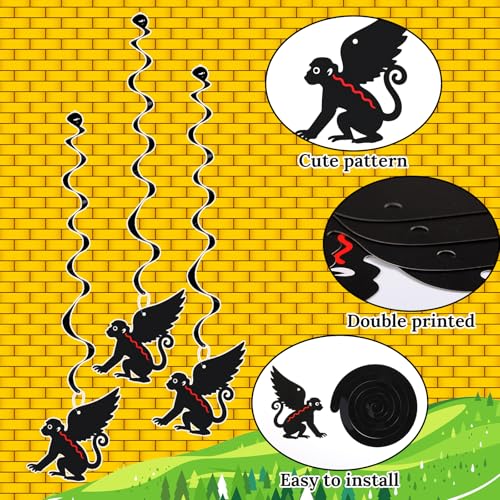 24 Pcs Wizard Monkey Hanging Decorations Garland Banner Swirl Decor - Black