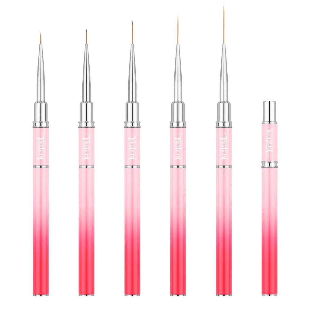 Yasterd Nail Art Brushes, 5pcs Long Nail Art Line Brushes for Details, Fine Designs, Thin Nail Design Brush Set Gel Polish Painting Pens Nail Brushes for Nail Art Sizes 7/9/14/20/25mm