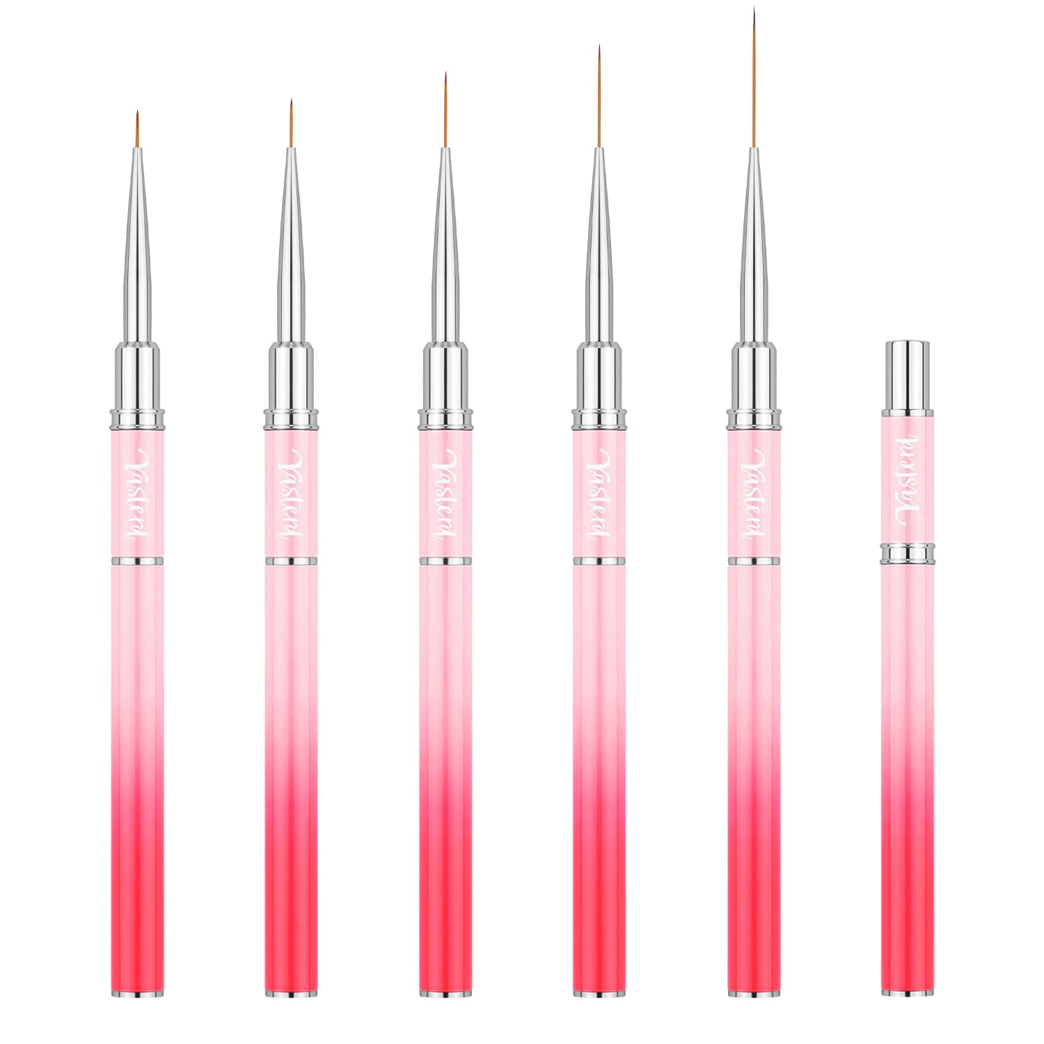 Yasterd Nail Art Brushes, 5pcs Long Nail Art Line Brushes for Details, Fine Designs, Thin Nail Design Brush Set Gel Polish Painting Pens Nail Brushes for Nail Art Sizes 7/9/14/20/25mm