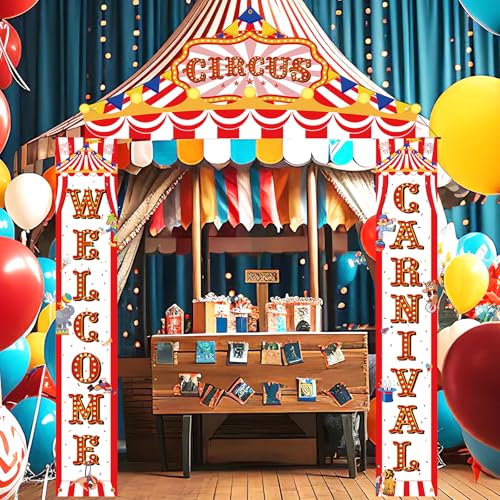 Sophena Multi Carnival Circus Party Banner Set - Red White Striped Tent Awnings for Birthday & Halloween