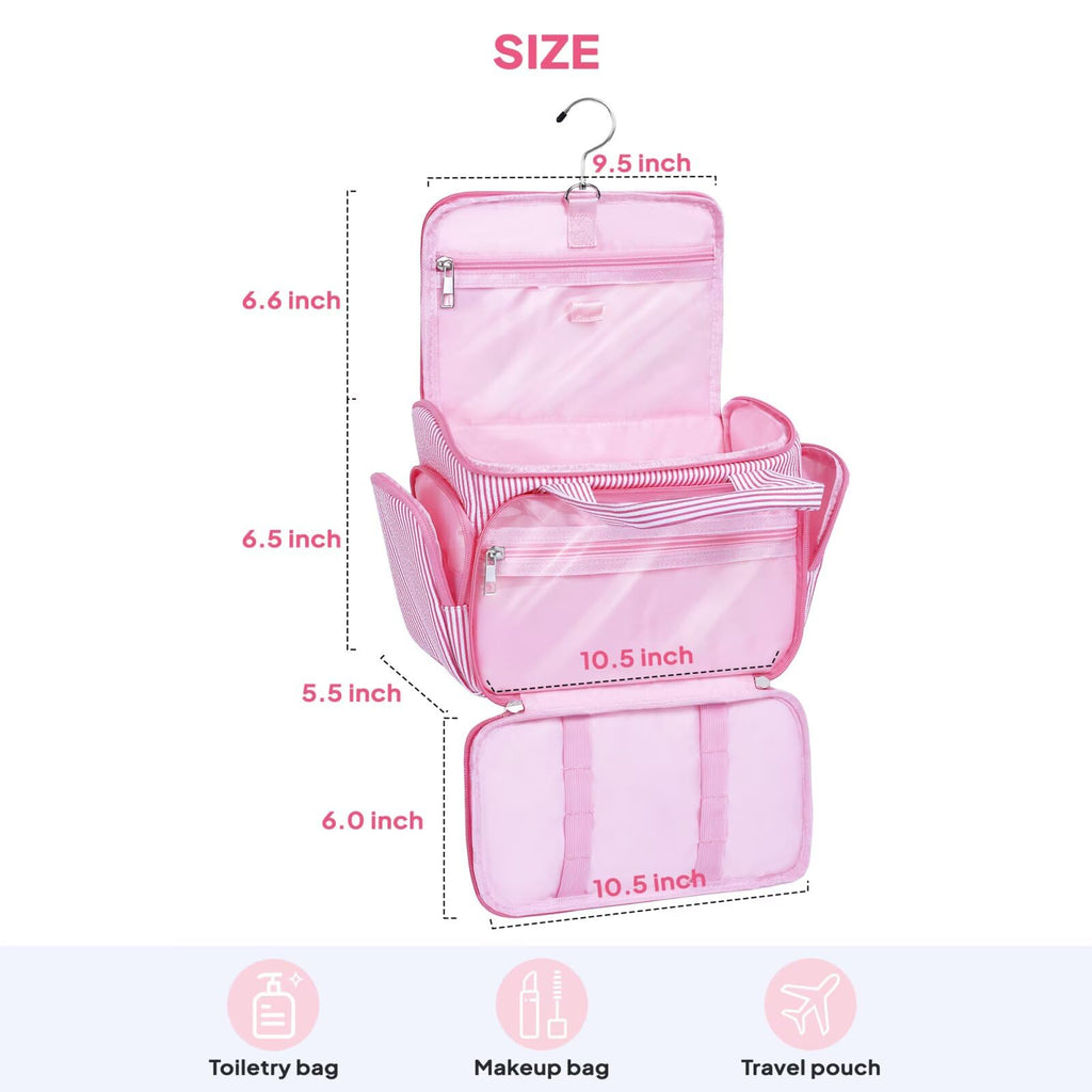 YOOLIFE Travel Toiletry Bag for Women, Initial Hanging Toiletry Bag for Teen Girls, Birthday Gifts for 10 11 12 13 14 15 16 17 Year Old Girls, Pink (A)