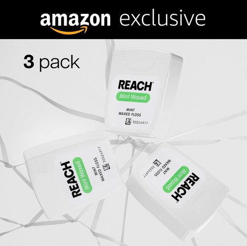 REACH Waxed Dental Floss, 2X More Value, Plaque Remover for Teeth, Shred Resistant, Floss Slides Smoothly, Easy to Use, Waxed, for Adults & Kids, Oral Care, PFAS Free, 3 Pack, 115 yd, Mint