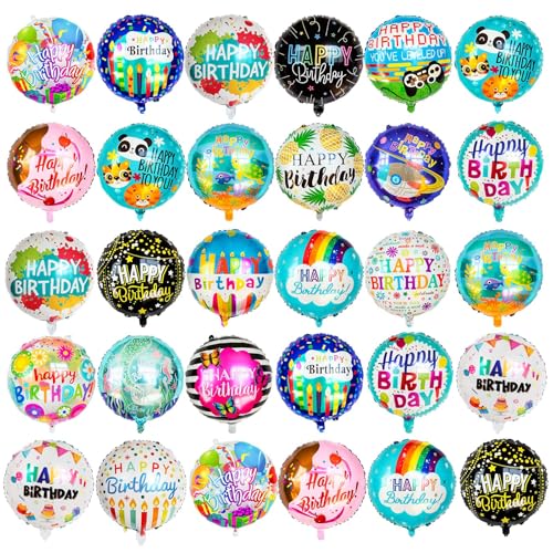 200 Pcs Happy Birthday Balloons - 18 Inch Round Mylar Foil Balloons with Color Variations