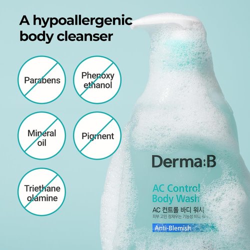 Derma B AC Control Body Wash - Anti-Blemish & Hypoallergenic Cleanser | 420ml, Soothing Shower Gel