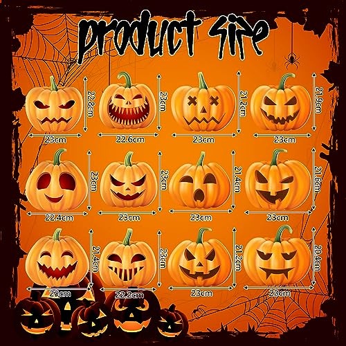 Halloween Hanging Pumpkins Decor Set - Outdoor Jack O Lantern Ornaments, 12 Pieces, Waterproof, 8.5x9 Inches