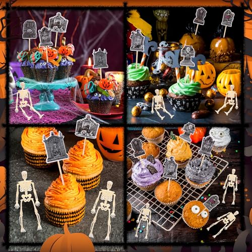 Halloween Cupcake Toppers 36 Pack Tombstone Skeleton Cake Decorations
