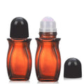 RAMFIYN 2 pack 50ml Large Amber Glass Roll on Bottles for Essential Oils Perfume Refillable Quartz Roller Ball Applicator Empty Deodorant Containers with Crystal Rollerball