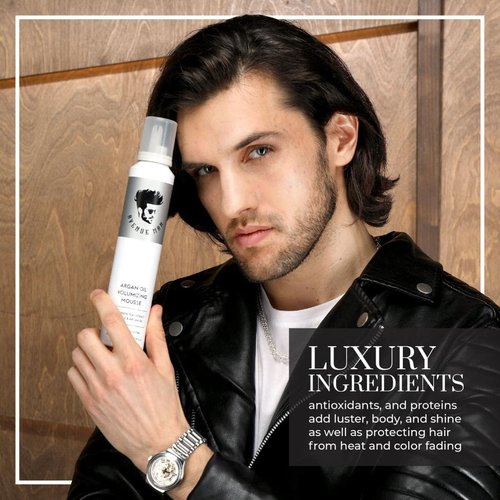 Avenue Man Argan Oil Mousse - Thickening & Volumizing Hair Foam for Men - Strong Hold & Frizz Control | 6.0 oz