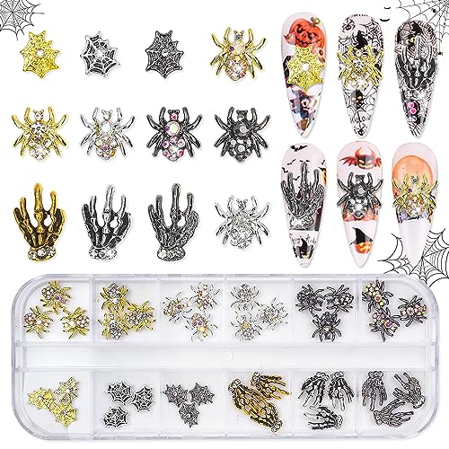 Halloween Nail Charms Kit 36pcs Spider Skull Rhinestones for Nail Art - Variation KIT1