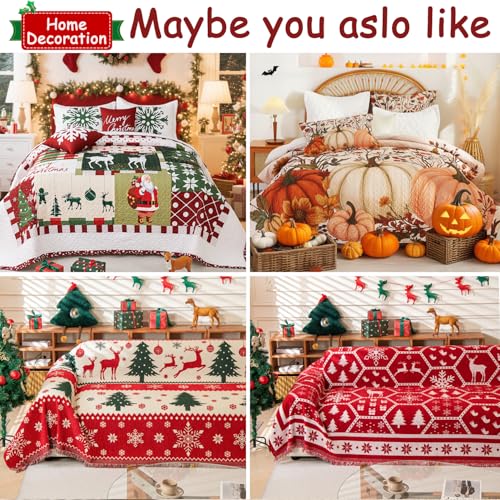 Reversible Christmas Sofa Cover for 2-3 Cushion Couch - Red Deer 71x102 Inches