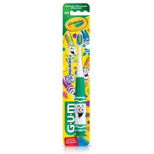 GUM Crayola Pip-Squeaks Kids' Toothbrush, Ultra-Soft, Ages 3+, 1 Count (Pack of 4)