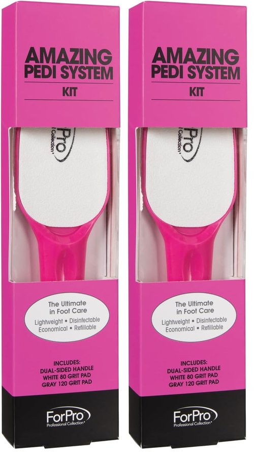 ForPro Professional Collection Amazing Pedi System Kit, Pink, 80/120 Grit, Double-Sided Professional Quality Pedicure File for Heels, Includes Six Refill Strips, 10” L (Pack of 2)