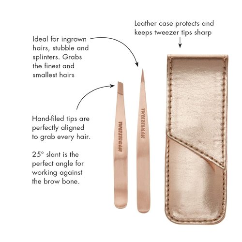 Tweezerman Rose Gold Petite Point and Slant Set with Travel Case