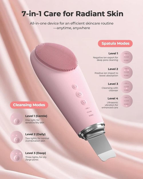 Blackhead Remover Tools - 2 in 1 Electric Face Scrubber Skin Spatula + Electric Silicone Facial Cleansing Brush,Pore Extractor Face Spatula Deep Cleansing for Facial Skincare(2026 Women Gift,7 Modes)