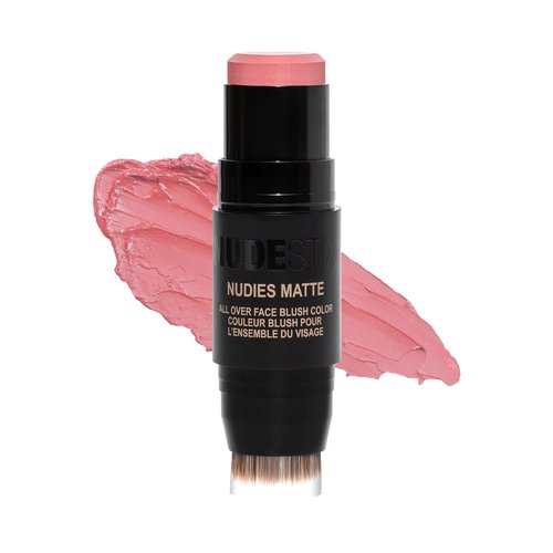 Nudestix Nudies Blush Stick – 3-in-1 Cream Blush for Cheeks, Eyes & Lips with Built-In Brush | Soft Matte Finish for a Natural Flush |Sunkissed Pink