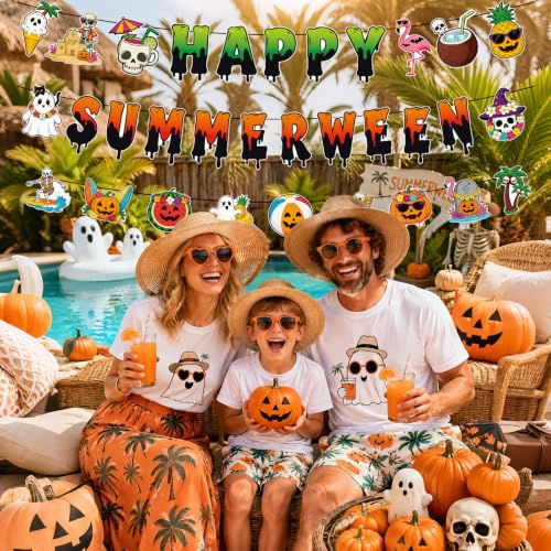 Summerween Banner - Spooky Summer Halloween Garland for Pool & Beach Parties - 3 Pack