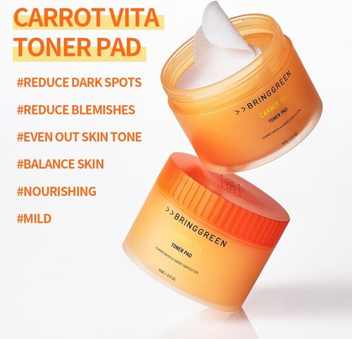 BRING GREEN Carrot Toner Pad - Vitamin & Retinol Formula for Even Skin Tone | 60 Count
