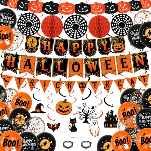 Halloween Party Decorations Set with Banners, Balloons & Garlands - Indoor Festive Decor