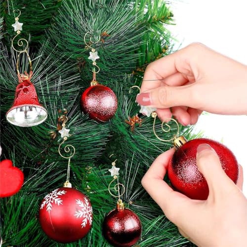Christmas Ornament Hooks with Pentagram Bead Set - Gold & Light Green, 30 pcs