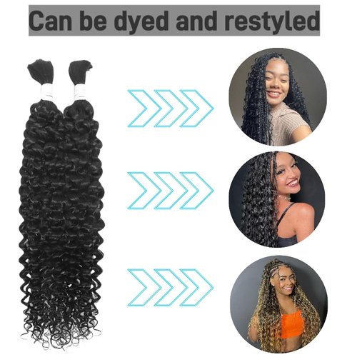 Human Braiding Hair for Boho Braids 2 Bundles 100g 16Inch Water Wave Human Hair Braiding Hair 12A Brazilian Virgin No Weft Hair Extensions for Bohemian Knotless Braids Bulk Human Hair for Braiding
