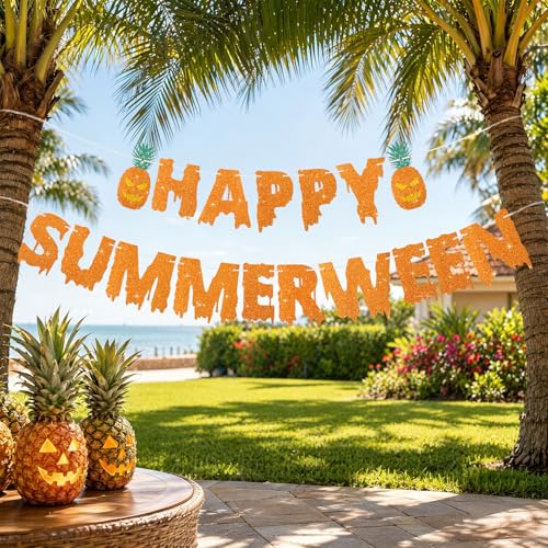 Glitter Summerween Banner - Pre-Strung Spooky Summer Party Decor