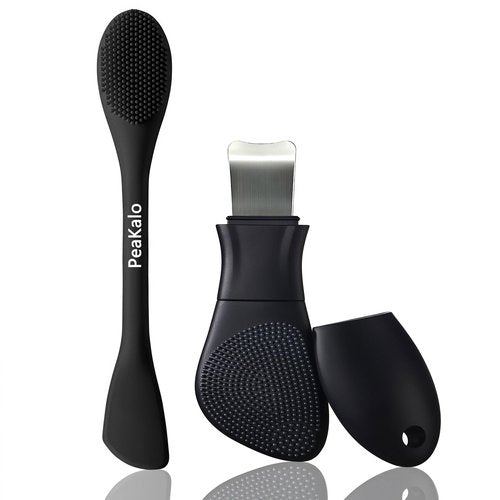 PeaKalo Silicone Face Scrubber Black Head Remover for Face- Appliances for Removing Make-up for Deep Cleansing Blackhead Remover Tools Face Spatula Makeup Removal Washing Brushes Pore Cleaner (Black)