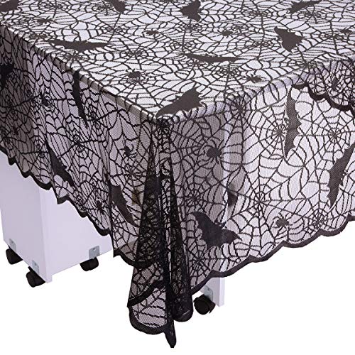 Halloween Black Lace Spider Web Tablecloth 83x60 Inch Rectangular - Spooky Decor