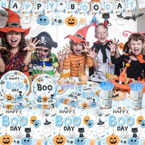 Blue Halloween Boo Day Party Decorations Set - 142 Pieces for Kids & Celebrations