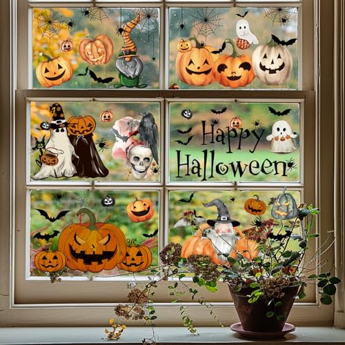 Halloween Window Cling Stickers - Reusable Ghost Pumpkins Bats Decor Set - 102 Pieces