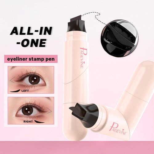 Foldable Eyeliner Stamp Pen - Dual-Ended Left & Right Wing Stamps for Perfect Cat Eye | Waterproof, Smudge-Proof, Long-Lasting Black