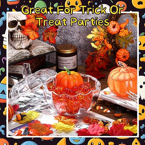 Halloween Glass Pumpkin Candy Jar Set with Lids - 2 Sizes, Clear & Orange