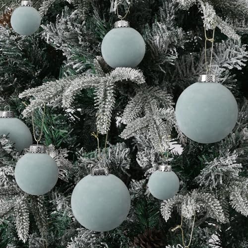 Velvet Christmas Ornaments Set 38Pcs Flocked Shatterproof Holiday Decorations - Gray Blue