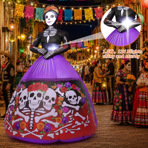 Halloween Inflatable Skull Lady Ghost Bride Yard Decor with LED Lights - 9ft