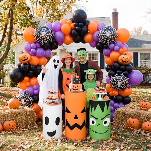 Halloween Cylinder Cover Wraps Set - White, Orange & Green - 3 Sizes - Halloween Party Decor