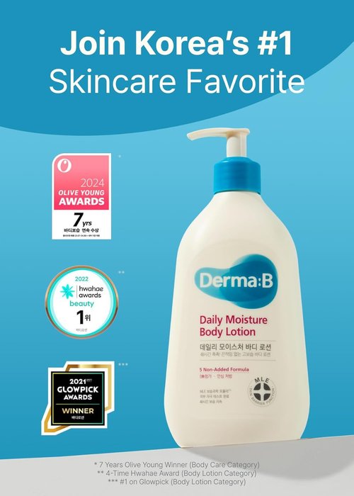 Derma B Daily Moisture Body Lotion - Long-Lasting Cream for Dry & Sensitive Skin | 13.5 fl oz (400ml)