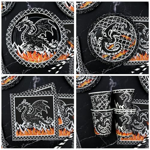 Dragon Birthday Party Supplies Serves 40 - Plates Cups Napkins & Tablecloths