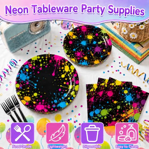 Neon Party Dinnerware Set for 25 - Colorful Graffiti Disposable Plates & Napkins