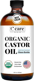 Castor Oil 100% Pure Organic - Cold Pressed Unrefined Glass Bottle | USDA Certified | 16oz for Hair Growth & Skin