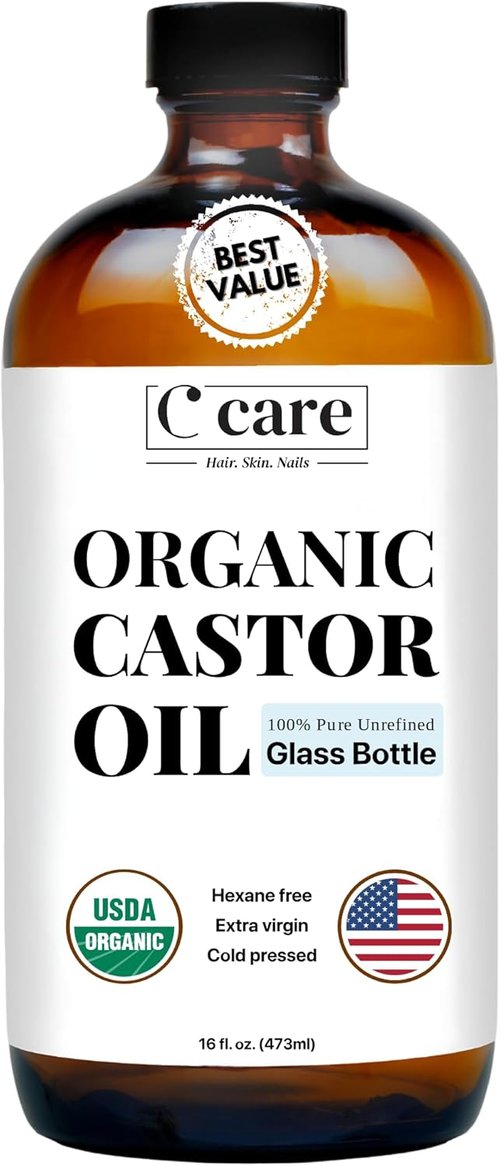 Castor Oil 100% Pure Organic - Cold Pressed Unrefined Glass Bottle | USDA Certified | 16oz for Hair Growth & Skin