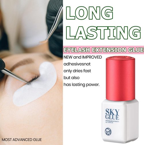 Sky Glue S+ for Eyelash Extension 5ml with Eye Pad - Powerful Strong Professional Black Bonding Adhesive for Lash Extensions / 1-2s Fast Drying / 6-8 Weeks Lasting time TUBeauty