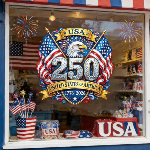 4th of July Window Clings - Patriotic Eagle & Flag Design - Style 27