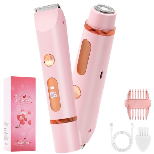 2 in 1 Women Electric Shaver Dual Head Bikini Trimmer for Women IPX7 Waterproof Wet & Dry Use Body Hair Trimmer and Facial Hair Remover for Bikini Underarm Leg Arm Body Face