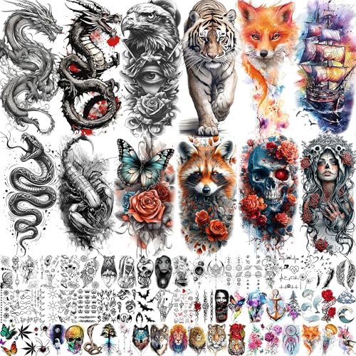 Waterproof Temporary Tattoos for Adults 70 Sheets - Dragon Tiger Variation