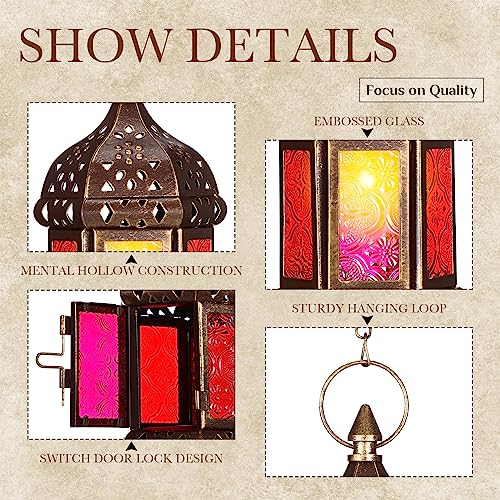 Moroccan Hexagon Candle Lantern Holders Set of 2 - Indoor Outdoor Hanging Decor