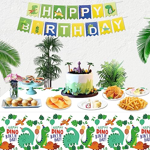 Dinosaur Tablecloth 4 Pack - 86 x 51 Inch Plastic Party Cover for Kids Birthday
