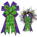 Large Halloween Burlap Green Pumpkin Wreath Bow with Spider Web Purple Bows