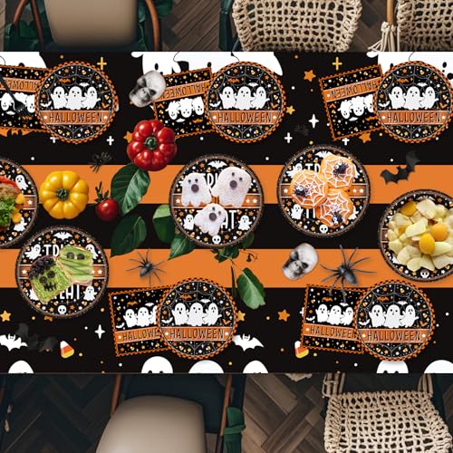 Halloween Ghost Party Plates & Napkins Set - Black & Orange, 150 Pcs