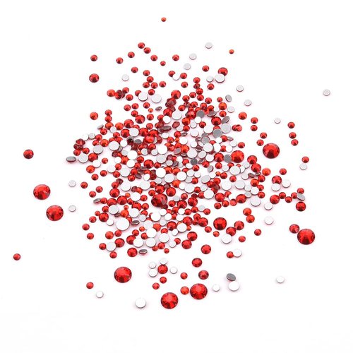 Tisslan 100pcs Glass Red Nail Rhinestones Shapes Mix 720pcs Flat Back Crystal Gem Stones Nail Decoration Charms Bulk Pack Supply